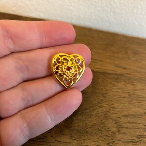 Vintage Harriet Carter Gold Plated with Ruby Accent Heart Lapel Pin